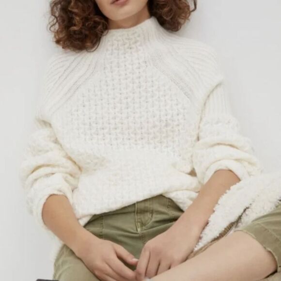 Anthropologie Bia Mock Neck Tunic Ivory Sweater Size Small Celeb Style - Picture 1 of 14